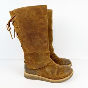 Born Sable Boots Women's Size 7 Brown Suede Leather Back Lace Up Tall Zip Up